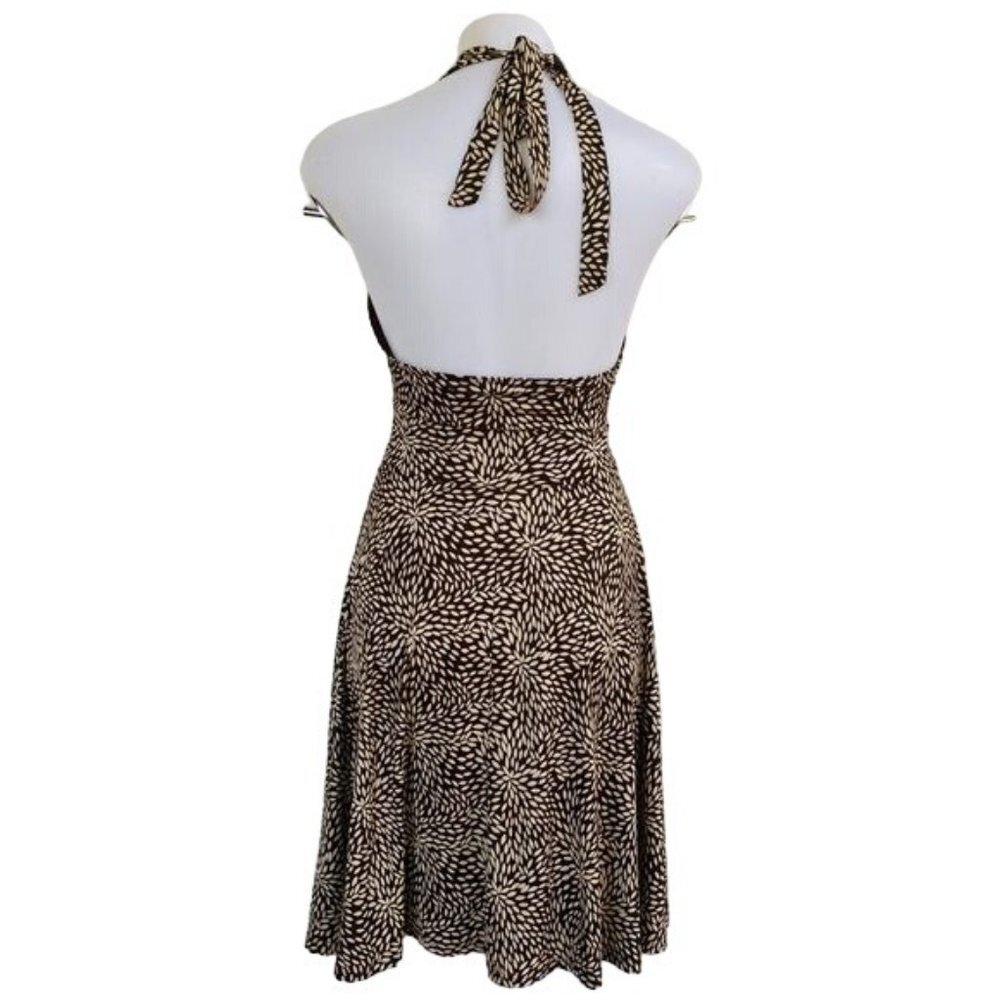 Forever 21 Halter Brown tan Floral V Neck Stretch USA Dress Size M - Picture 8 of 10